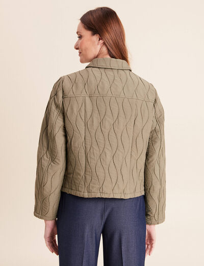 Veste courte droite manches longues vert kaki femme