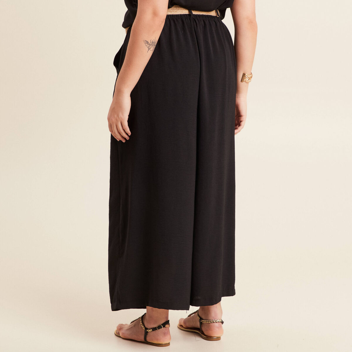 Pantalon jupe-culotte large noir femme