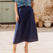 Jupe longue évasée bleu foncé femme