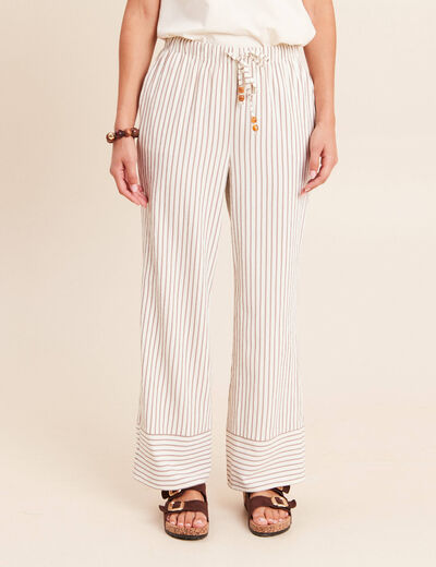 Pantalon large taille haute taupe femme