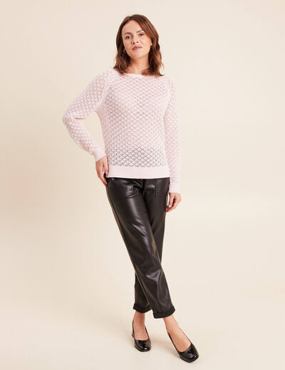 Pull col rond manches longues rose clair femme