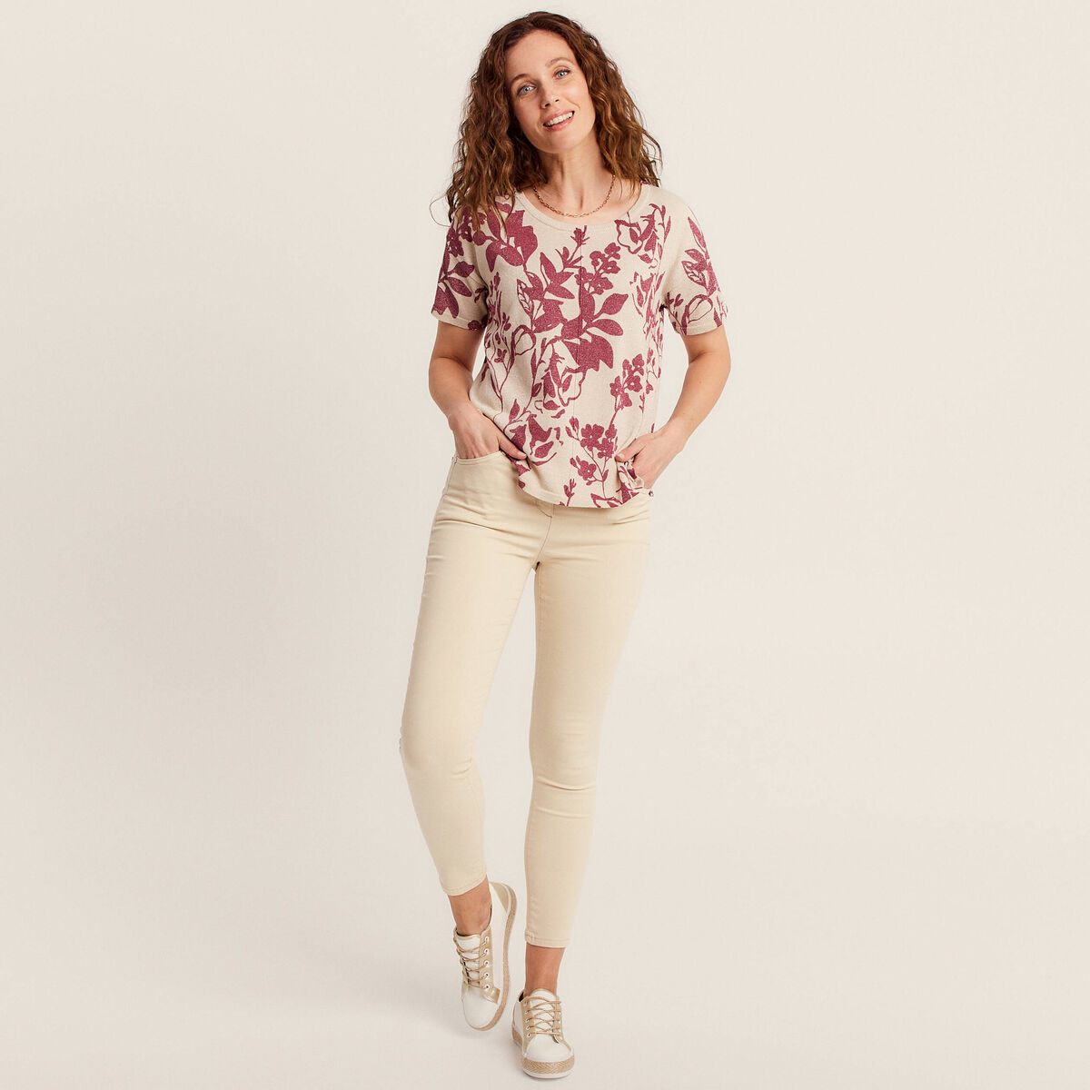 Pantalon léger taille standard 7/8ème ivoire femme