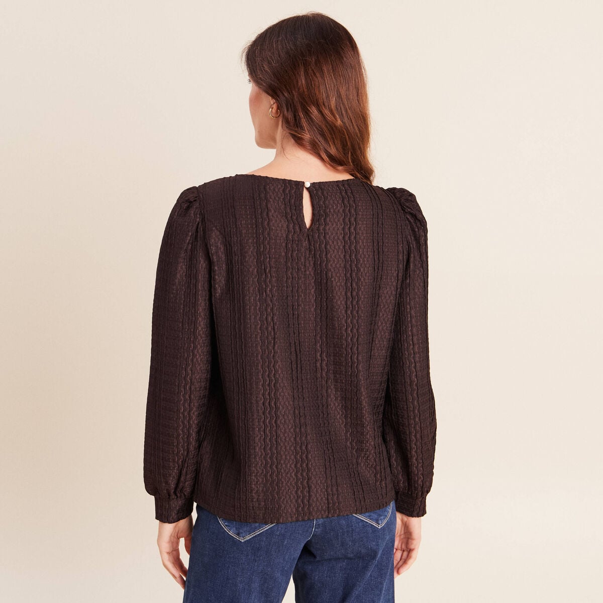 Blouse manches longues marron fonc&eacute; femme