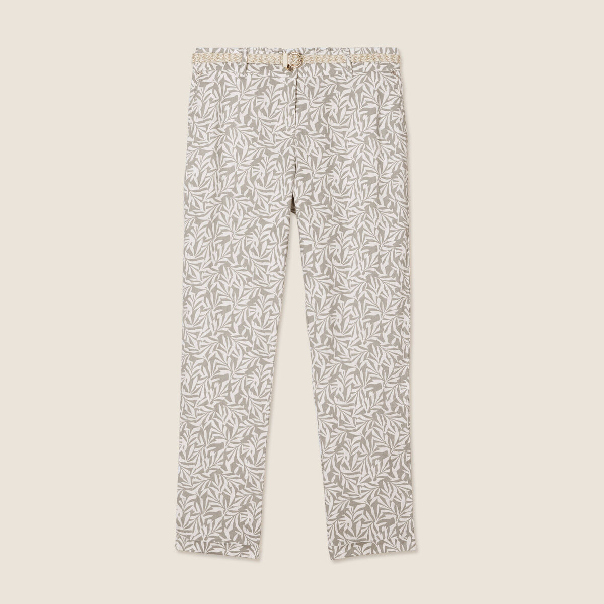Pantalon coupe chino en lin vert kaki femme