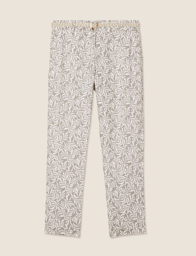 Pantalon coupe chino en lin vert kaki femme