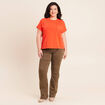 T-shirt col rond manches courtes poches orange fonc&eacute; femme
