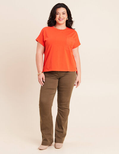 T-shirt col rond manches courtes poches orange fonc&eacute; femme