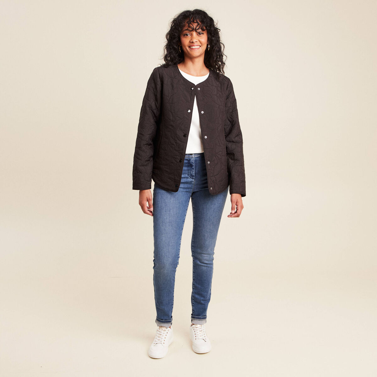 Doudoune sans col doublée noir femme