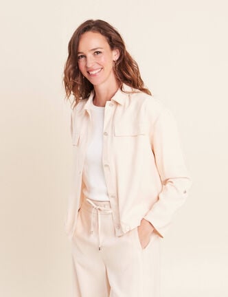 Chemise col chemise manches longues creme femme