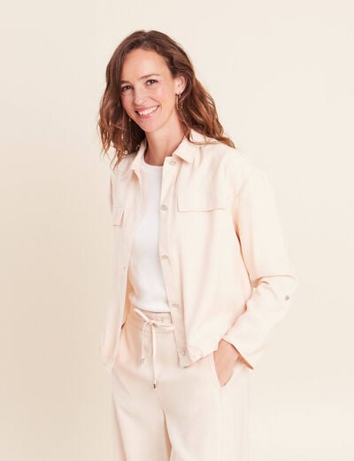 Chemise col chemise manches longues creme femme