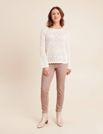 Pull col bateau manches longues ecru femme
