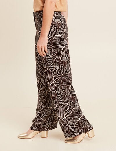 Pantalon large taille haute noir femme