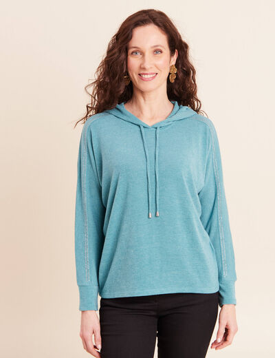 Sweat &agrave; capuche vert fonc&eacute; femme