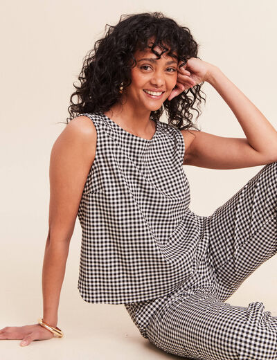 Blouse courte col bateau noir femme