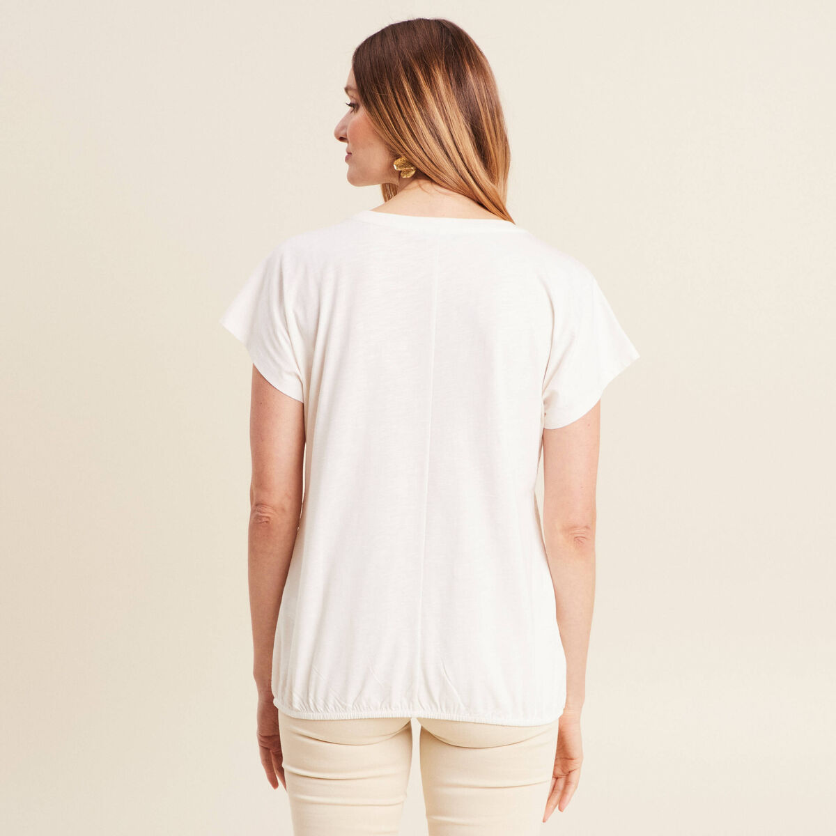 T-shirt manches courtes ajouré ecru femme