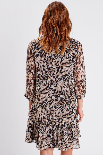 Robe droite manches 3/4 creme femme