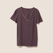 T-shirt manches courtes col en V marron foncé femme