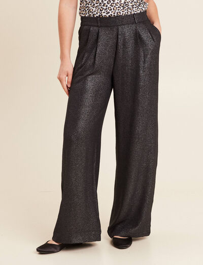 Pantalon large taille haute noir femme