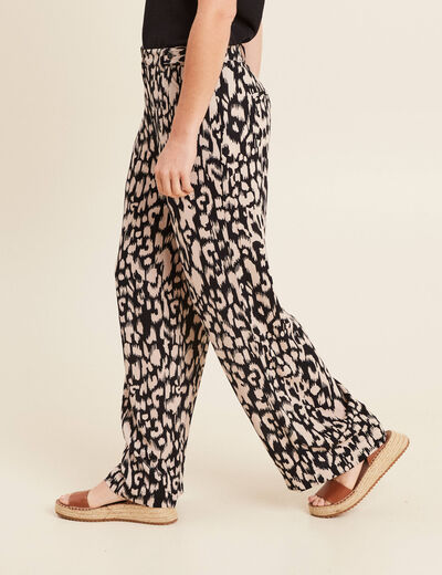 Pantalon large taille haute noir femme