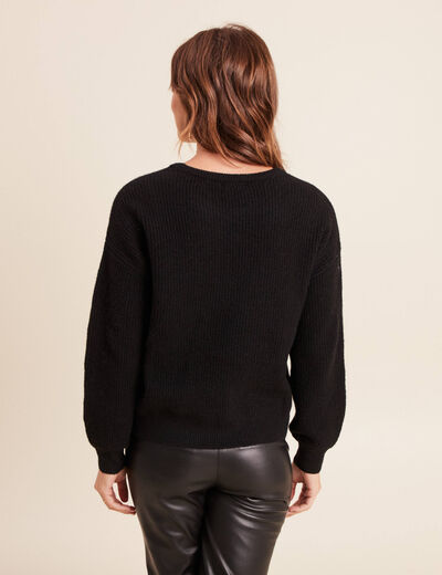 Pull col rond manches longues noir femme