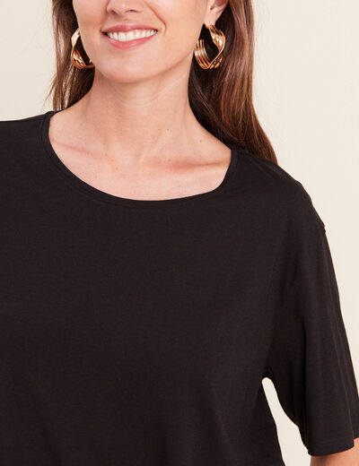 T-shirt col rond manches courtes noir femme