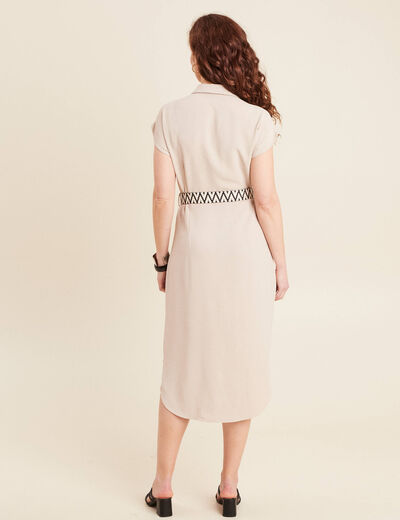 Robe chemise droite ceinturée sable femme