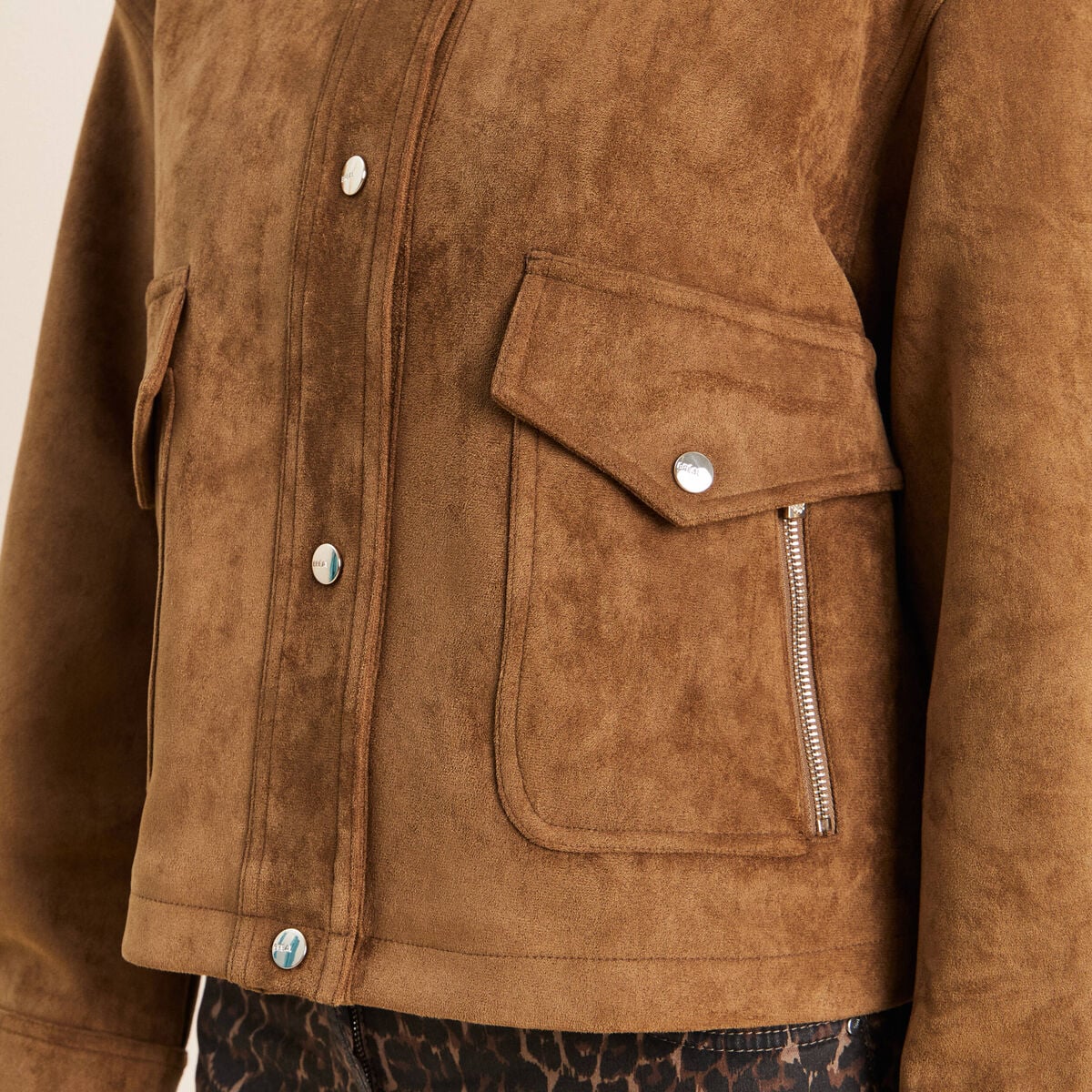 Veste ample col montant doubl&eacute;e marron fonc&eacute; femme