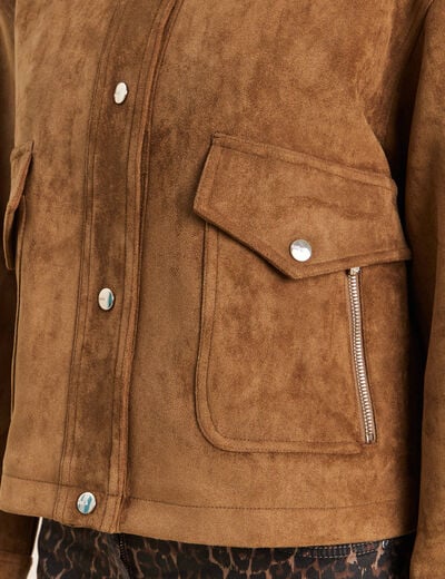 Veste ample col montant doubl&eacute;e marron fonc&eacute; femme