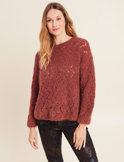 Pull manches longues ajouré couleur cuivre femme