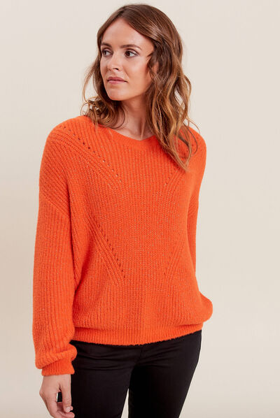 Pull manches longues orange femme