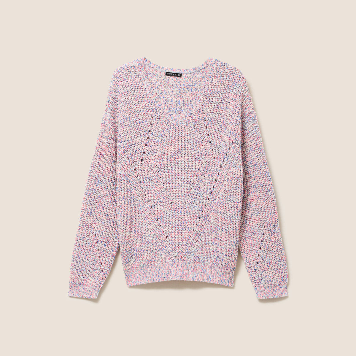 Pull droit long col v manches longues rose fushia femme