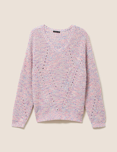 Pull droit long col v manches longues rose fushia femme