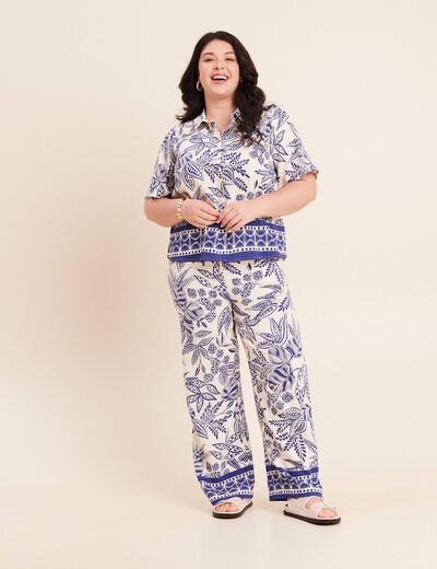 Chemise fluide manches courtes bleu femme