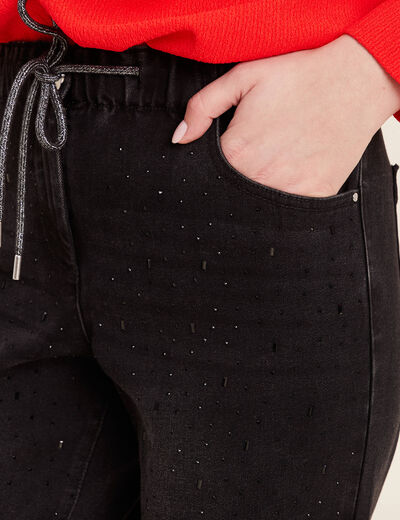 Jean jogging strass denim noir femme