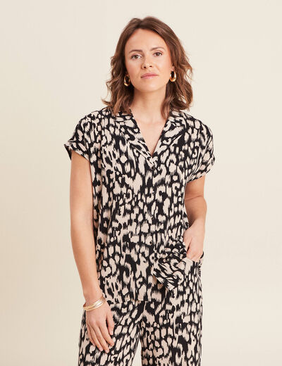 Chemise crêpe manches courtes noir femme