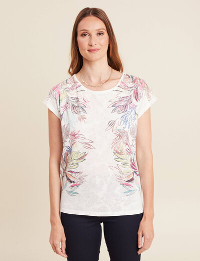 T-shirt col rond manches courtes ecru femme