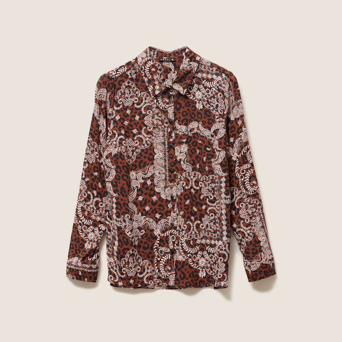 Chemise fluide manches longues marron femme