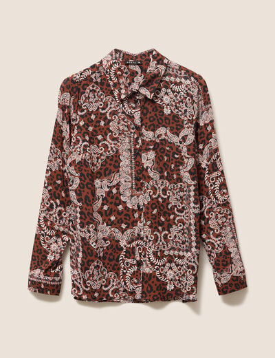 Chemise fluide manches longues marron femme