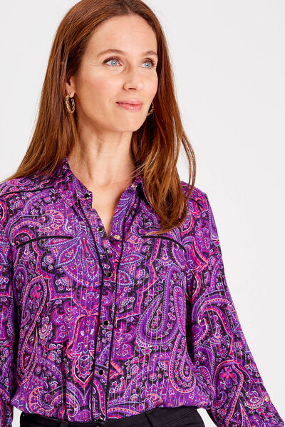 Chemise manches longues violet foncé femme