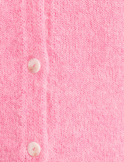 Gilet manches longues col rond rose fushia femme