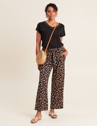Pantalon ample taille haute noir femme