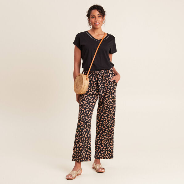 Pantalon ample taille haute noir femme