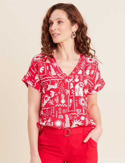 Blouse manches courtes rouge femme