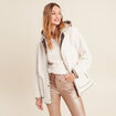 Manteau effet laine mouton &agrave; capuche ecru femme