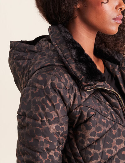 Doudoune d&eacute;perlante droite zipp&eacute;e marron femme