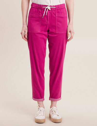 Pantalon coupe droite à coulisse rose fushia femme
