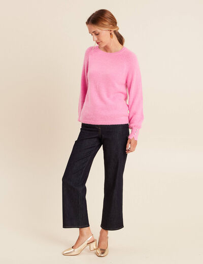 Pull col rond manches longues rose femme