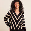 Pull droit court col v manches longues bleu femme