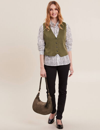 Veston sans manches satin vert olive femme