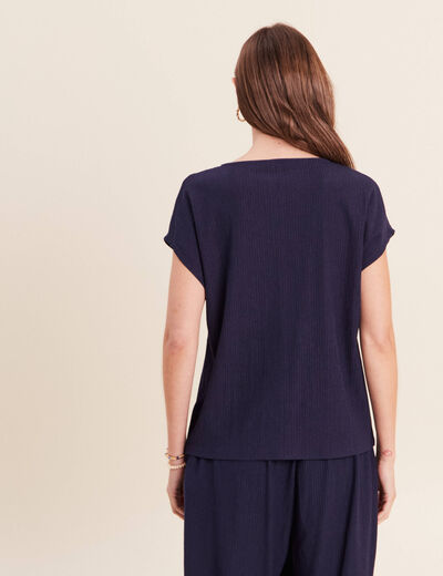 T-shirt bas resserr&eacute; manches courtes bleu marine femme